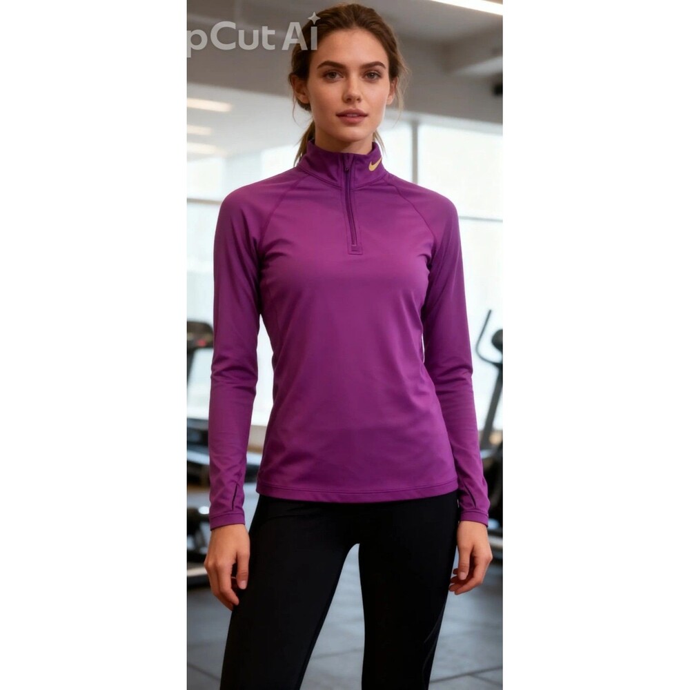 Nike Pro Combat Dri-FIT 1/4 Zip Fitted Mock Neck Top Purple Women XS